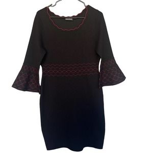 Nina Leonard Sweater Dress Womens‎ Medium Black Red Bell Sleeve Stretch